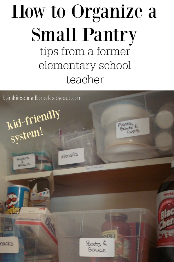 How to organize your small pantry with a kid-friendly system. I never thought about baskets being hard to clean!