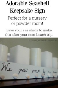 We grow great by our dreams sea shell keepsake sign. Perfect nursery decor. What a cute way to save the shells you collect at the beach!