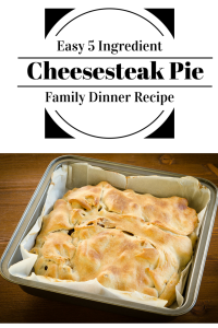 This is an easy kid-friendly 5 ingredient Philly Cheesesteak Pie family dinner recipe. It only takes a few minutes to throw together, and might just become a weeknight favorite!