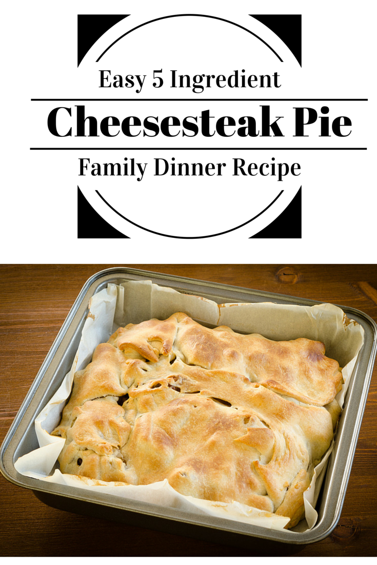 This is an easy kid-friendly 5 ingredient Philly Cheesesteak Pie family dinner recipe.  It only takes a few minutes to throw together, and might just become a weeknight favorite!