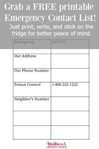 Free emergency contact list printable