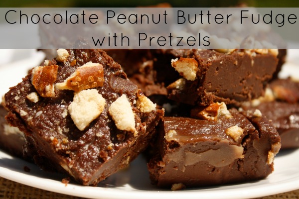 chocolate peanut butter fudge with pretzels
